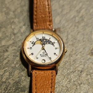 Women's Elgin Moonphase Watch On Brown Strap